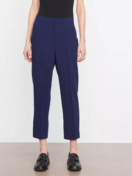 Vince Mid Rise Pintuck Straight Leg Pant Navy Blue Trousers Sz 4